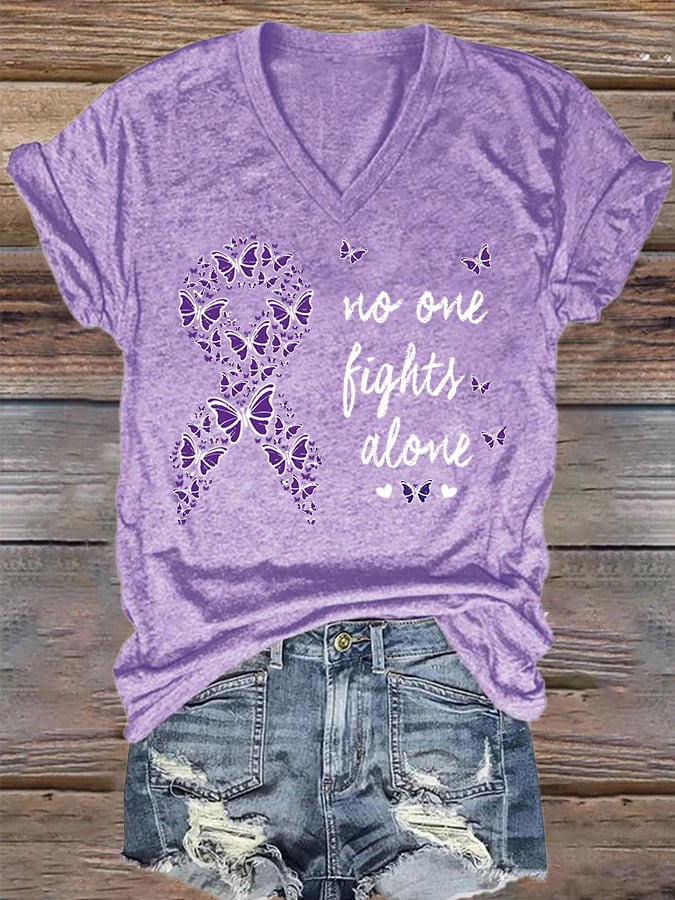 Women's Mental Health Alzheimer's Disease Short Sleeve V Neck T-Shirt