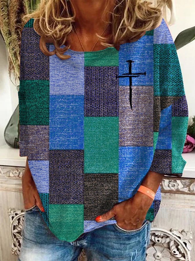 Women's Casual Autumn And Winter Retro Color Block Contrast Loose Sweatshirt