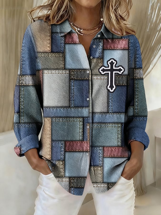Women's Faith Art Print Linen Shirt