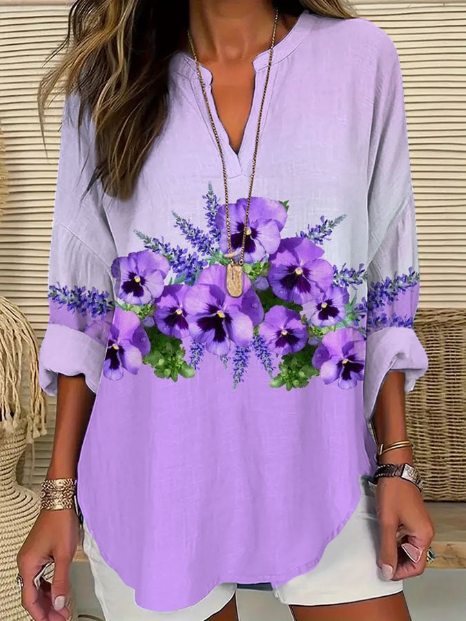 Women's Purple Flower Alzheimer's Awareness Support Print Casual Shirt