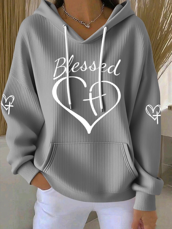 Women's Blessed Heart Print  Hoodie