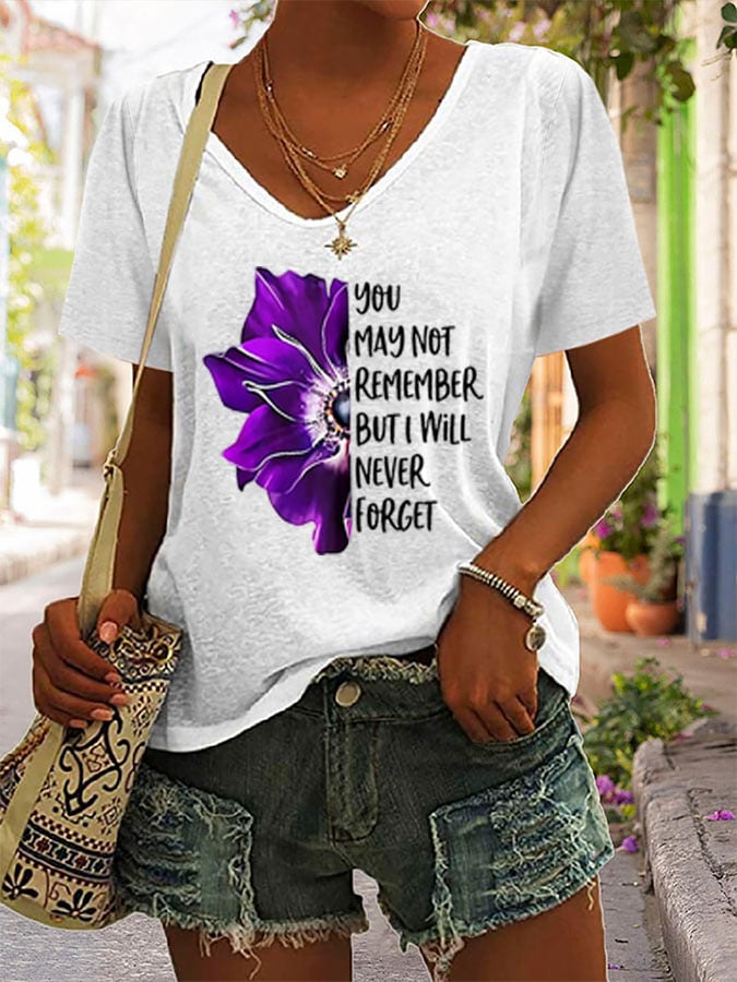 You May Not Remeber But I Will Never Forget Alzheimer'S Disease Women'S Printed T-Shirt