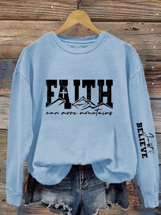 Women's Faith Can Move Mountains  Print Crew Neck Sweatshirt