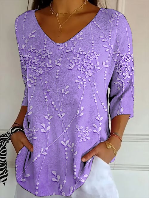 Women's Retro Purple Floral Print Shirt