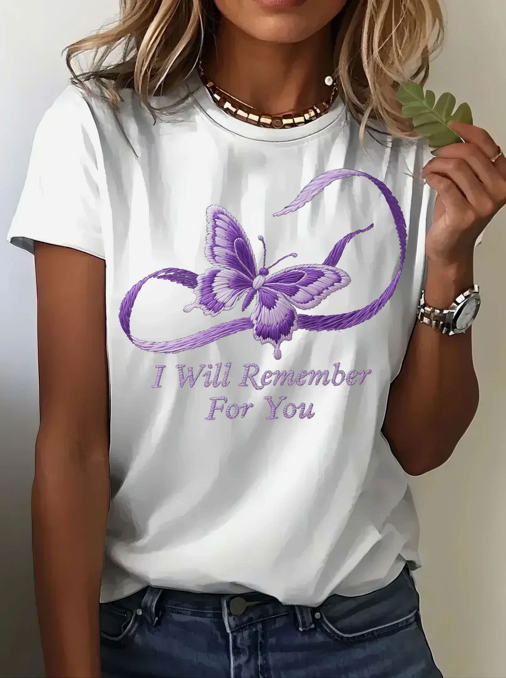 Women's Alzheimer's Disease Knitted Print Short Sleeve T-shirt
