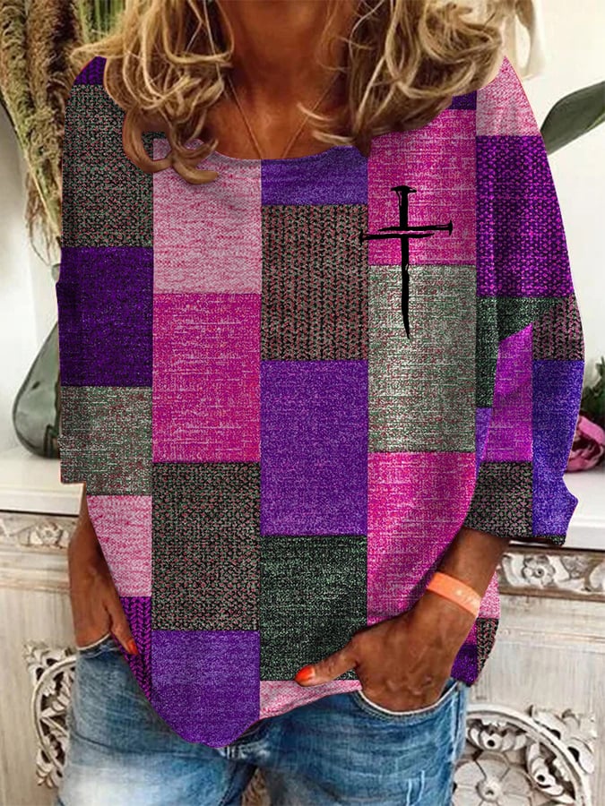 Women's Casual Autumn And Winter Retro Color Block Contrast Loose Sweatshirt