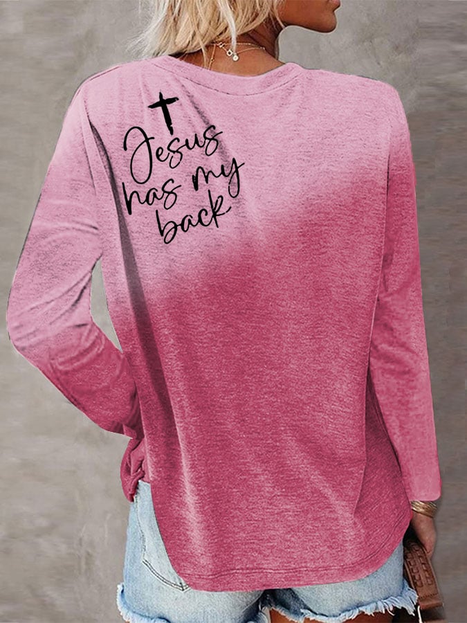 Women's Love Like Jesus Jesus Has My Back Gradient Letter Print T-shirt