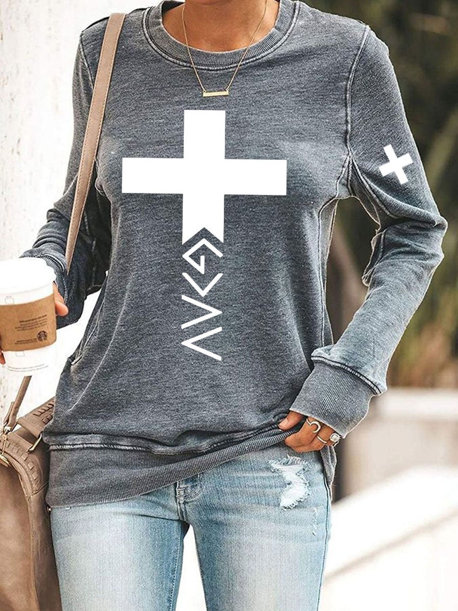 Women's God is Greater Than the Highs and Lows Cross Print Sweatshirt