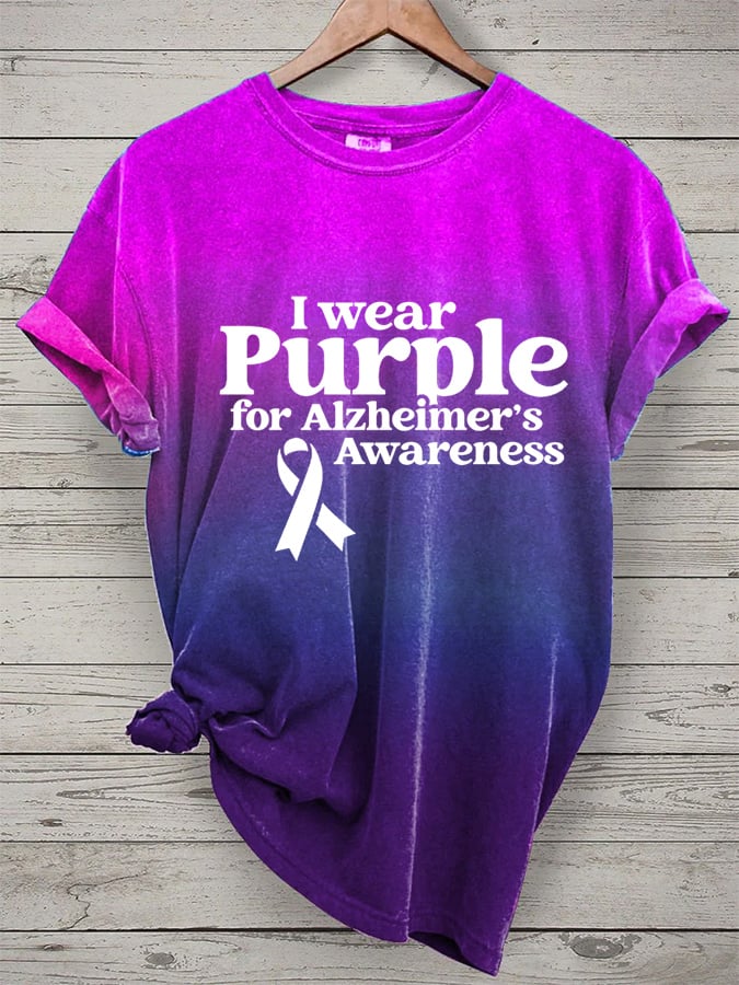 Women's I Wear Purple For Alzheimer's Awareness Print Casual T-Shirt