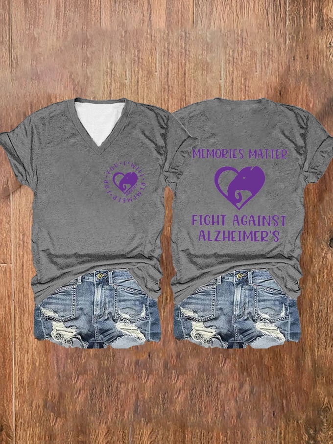 Women's Memories Matter Fight Against Dementia Alzheimer's Printed V-Neck T-Shirt