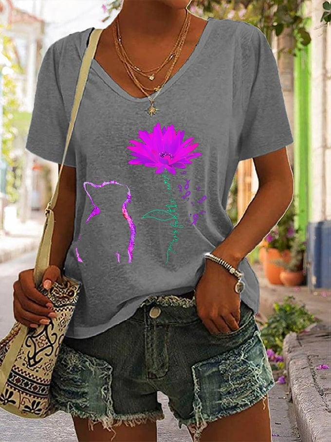 Women's For The Cure Dementia Alzheimer's Disease Awareness Print V-Neck T-Shirt