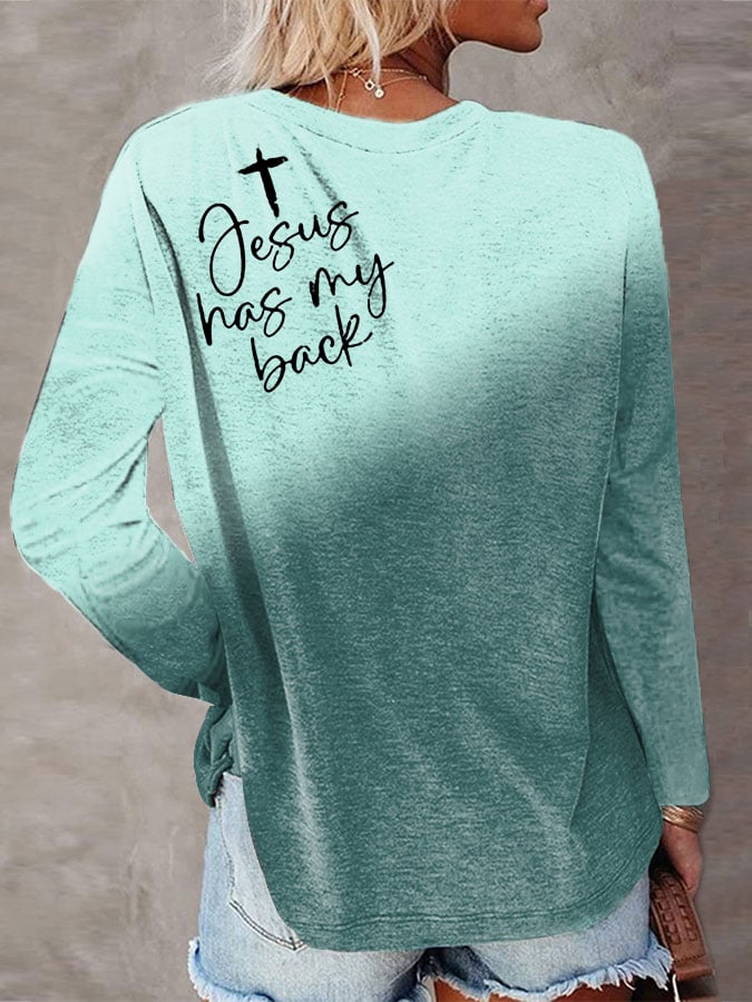 Women's Love Like Jesus Jesus Has My Back Gradient Letter Print T-shirt