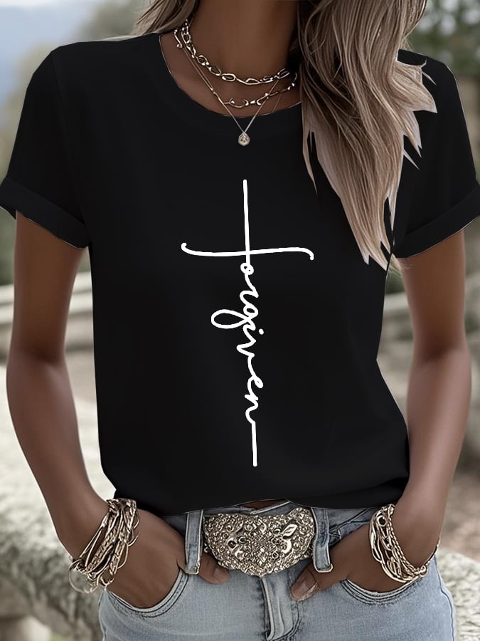 Women's Retro Forgiveness Faith Print T-Shirt