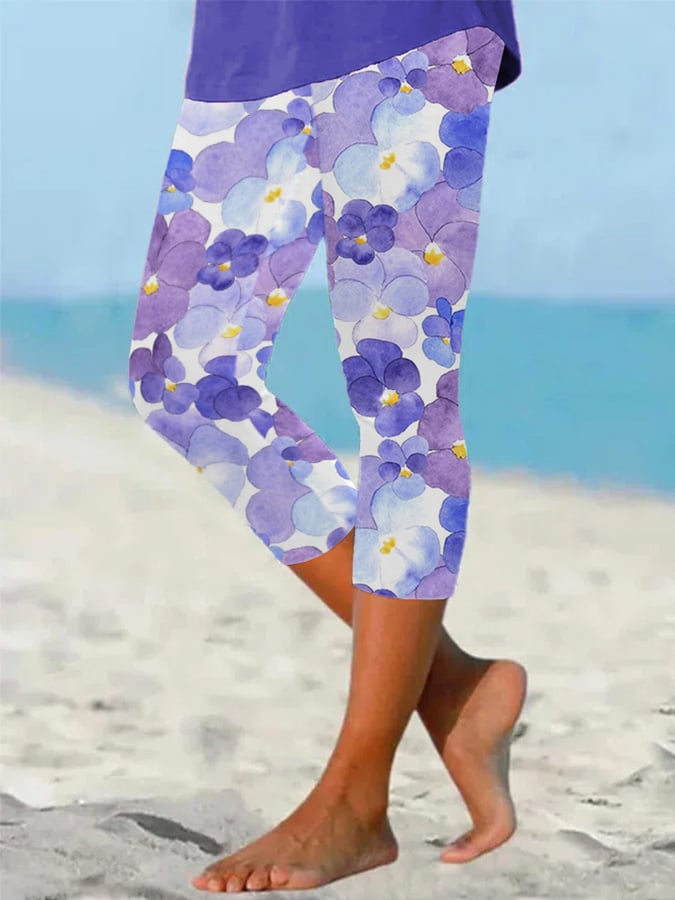Women's Alzheimer's Forget-Not Floral Design Printed Leggings