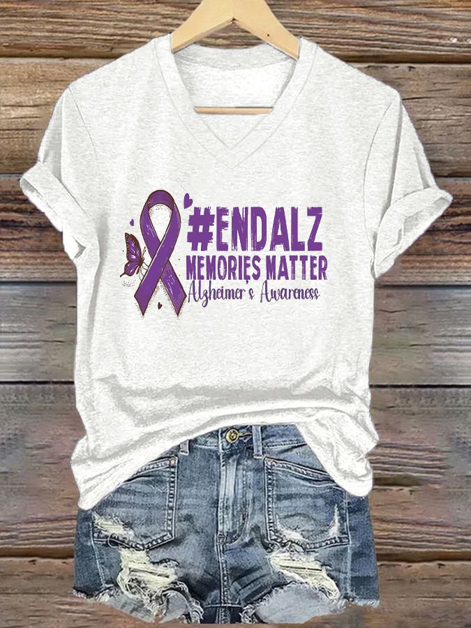 Women's Alzheimer's End Print V-Neck T-Shirt Top