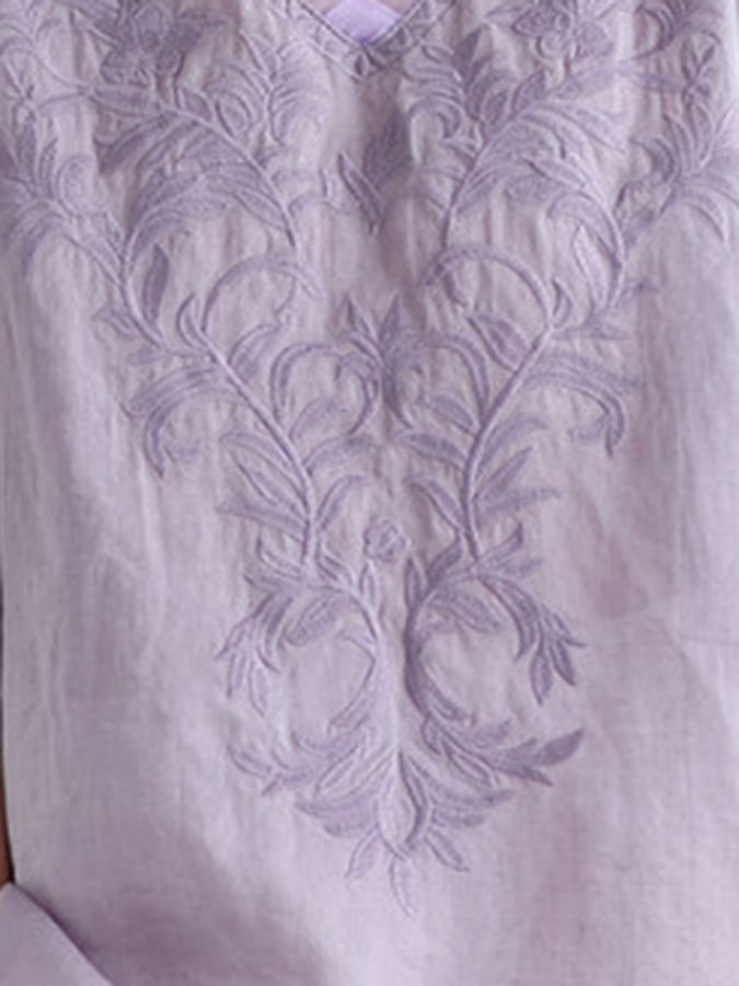 Women's Casual Retro Embroidered Cotton And Linen Shirt