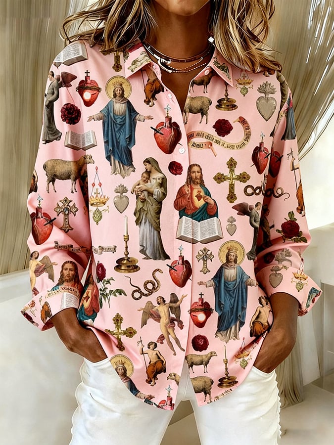Women's Faith Art Print Linen Shirt