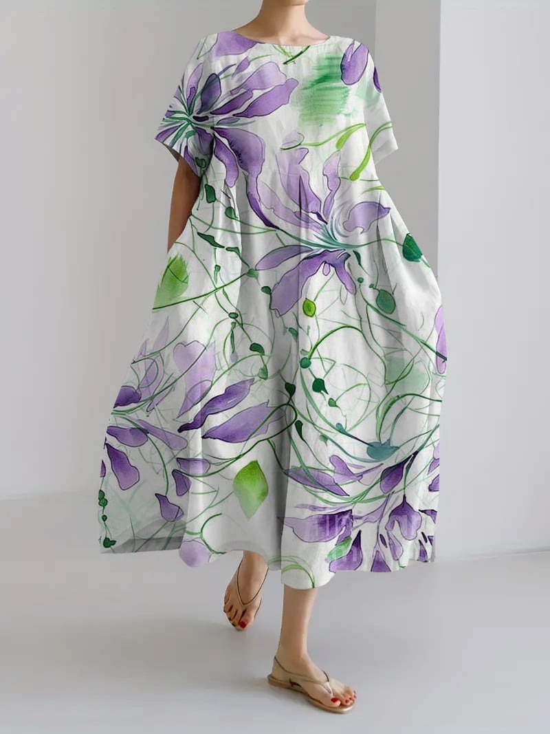 Women's Retro Botanical Floral Design Printed Casual Loose Dress
