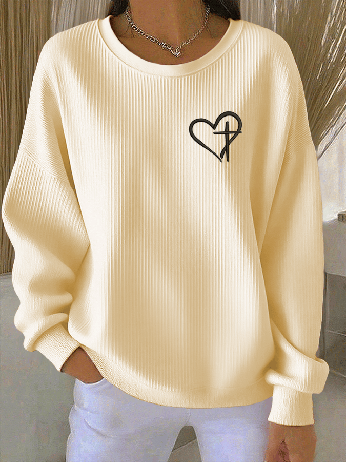 Women's Faith Print Knit Crew Neck Long Sleeve Top