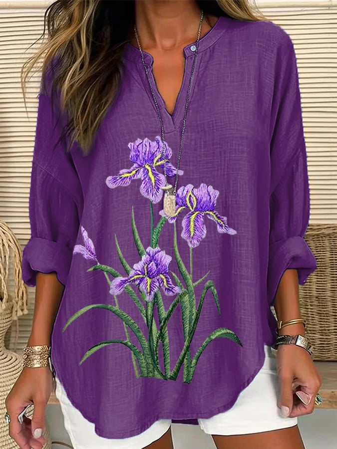 Women's Purple Flower Print Casual Shirt