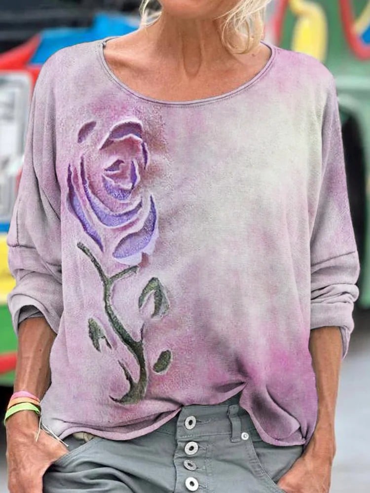 Women's Floral Dementia Alzheimer's Disease Awareness  Print Casual T-shirt