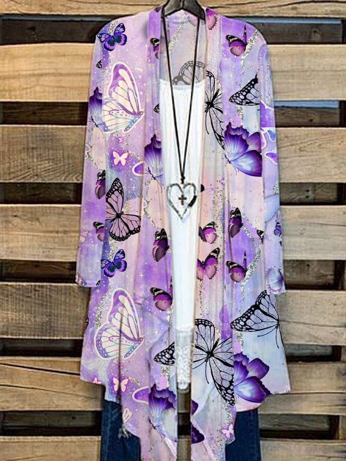 Women's Alzheimers Butterfly Print Casual Cardigan