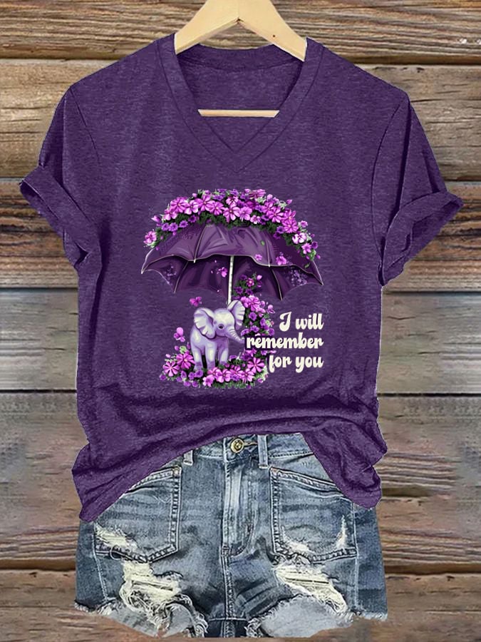 Women's Alzheimer's Awareness Print V Neck T-Shirt