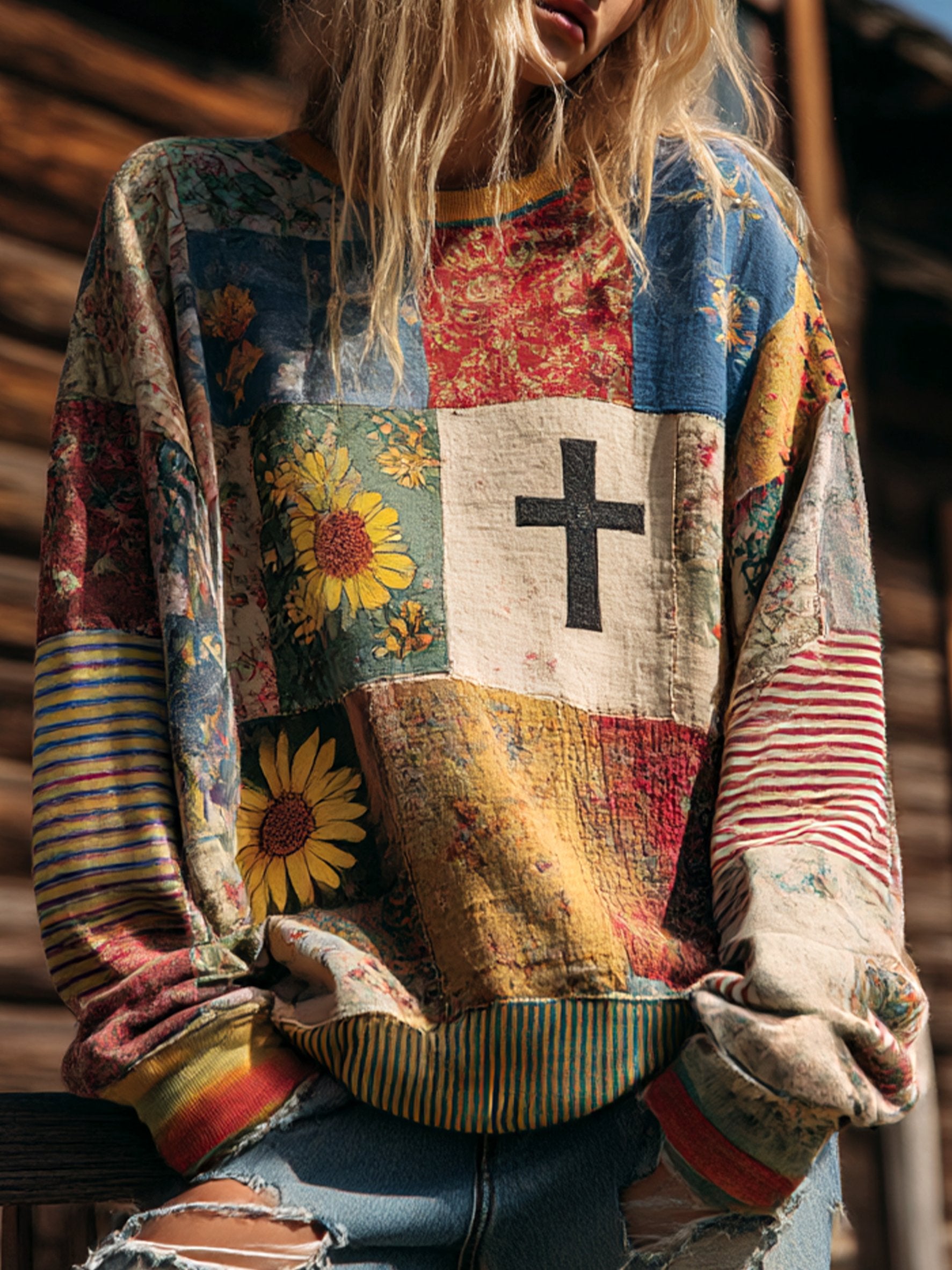 Women's Vintage Casual Floral Art Sweatshirt