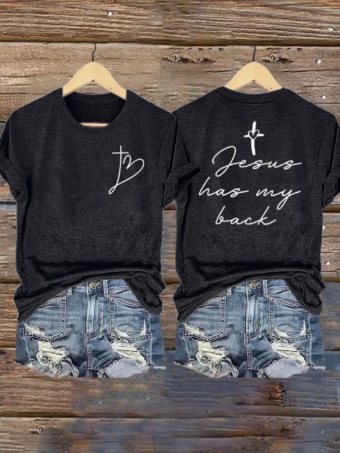 Women's Jesus Has My Back Print Shirt