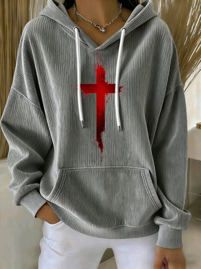 Women's Casual Retro Faith Corduroy Sweatshirt