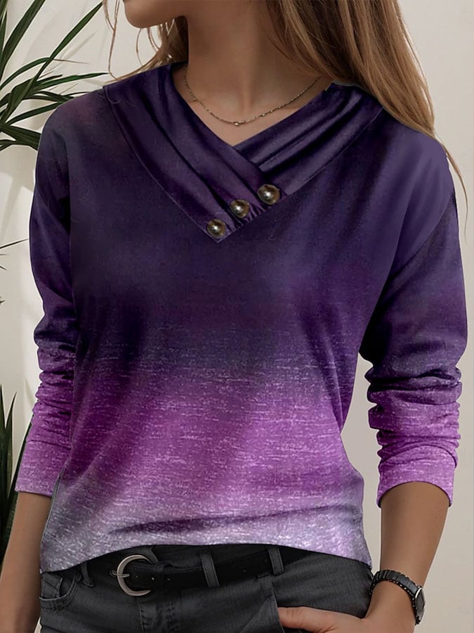 Women's Purple Dementia Alzheimer's Disease Awareness Print Button Collar Top