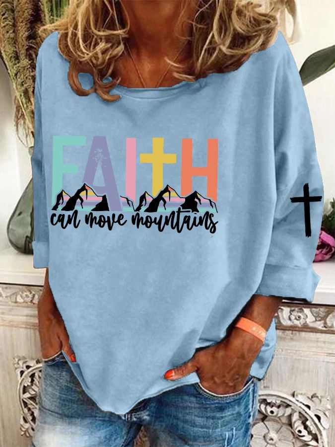 Women's Faith Can Move Mountains  Cross  Print T-Shirt