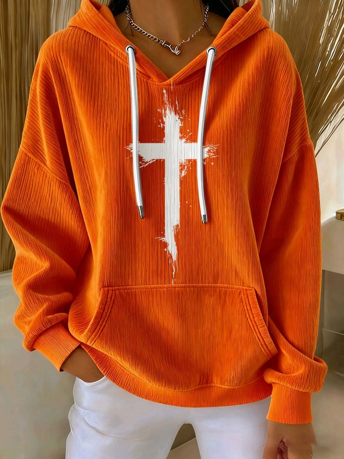 Women's Casual Retro Faith Corduroy Sweatshirt