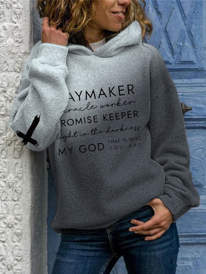 Women's Waymaker Miracle Worker Promise Keeper Light in the Darkness My God Print Casual Hoodie
