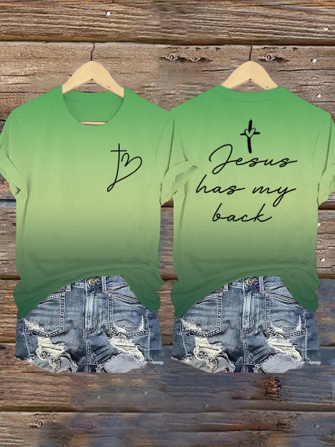 Women's Jesus Has My Back Print Shirt