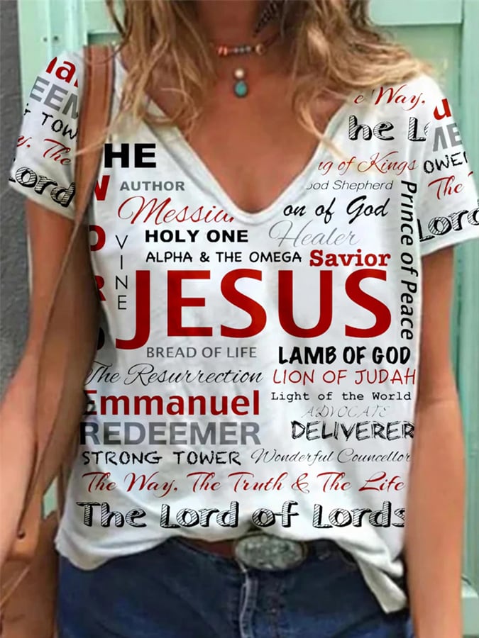 Women's Jesus Print Casual Tee