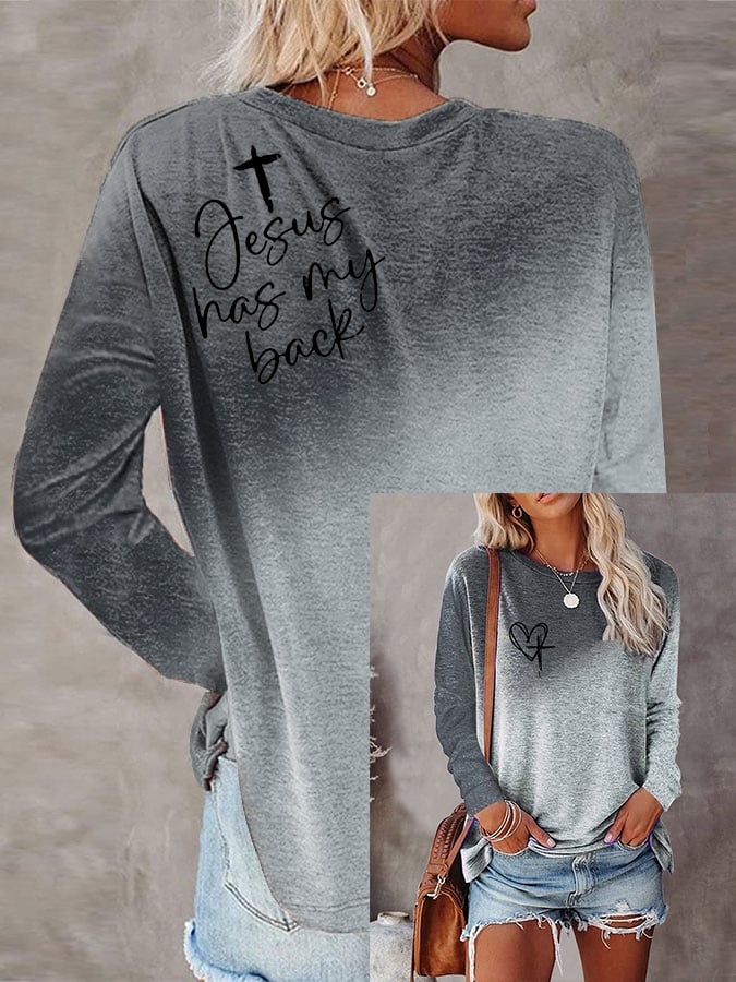 Women's Love Like Jesus Jesus Has My Back Gradient Letter Print T-shirt
