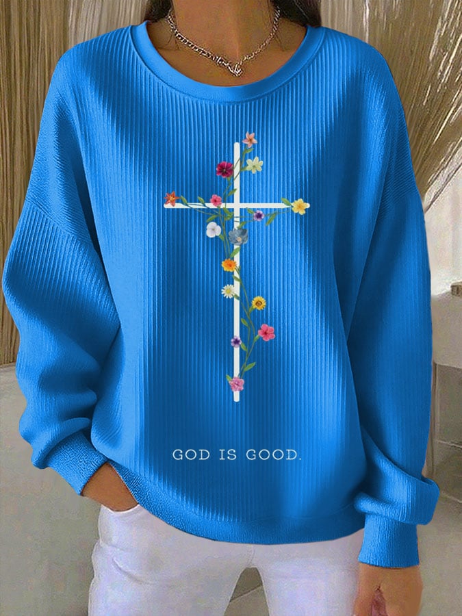 Women's Faith Print Knit Crew Neck Long Sleeve Top
