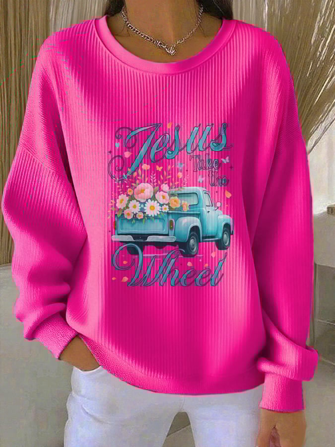 Women's Jesus Take The Wheel Daisies Graphic Print Sweatshirt