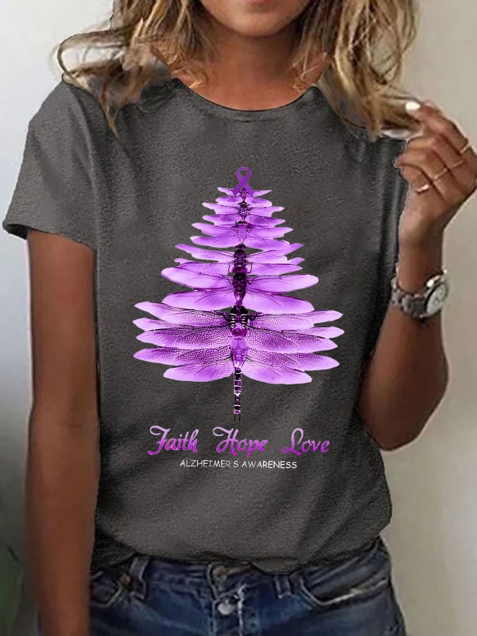 Women's Casual Alzheimer's Awareness Graphic Print Crew Neck Short Sleeve T-Shirt