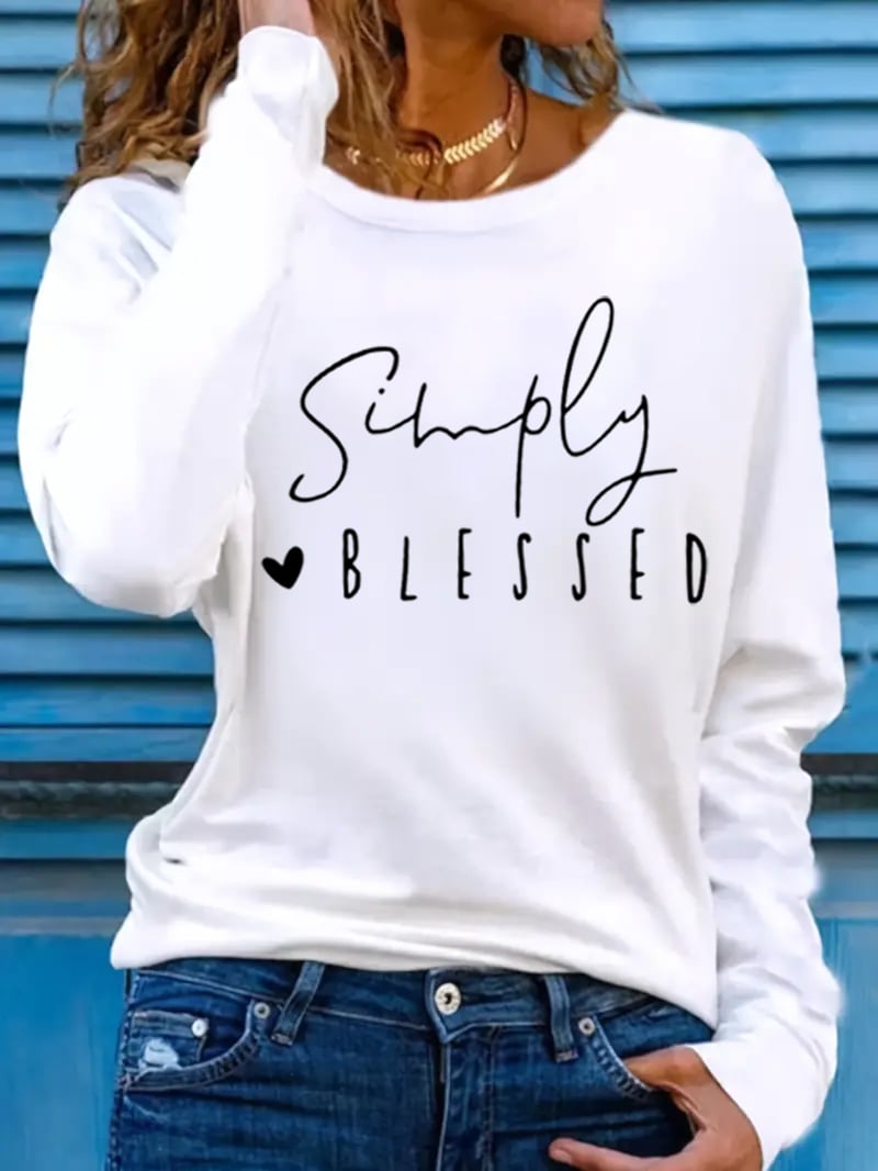Women's Simple Blessing Printed Long Sleeve T-Shirt