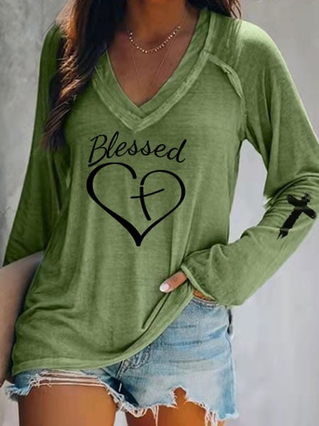 Women's Blessed Cross Print Tee Shirt