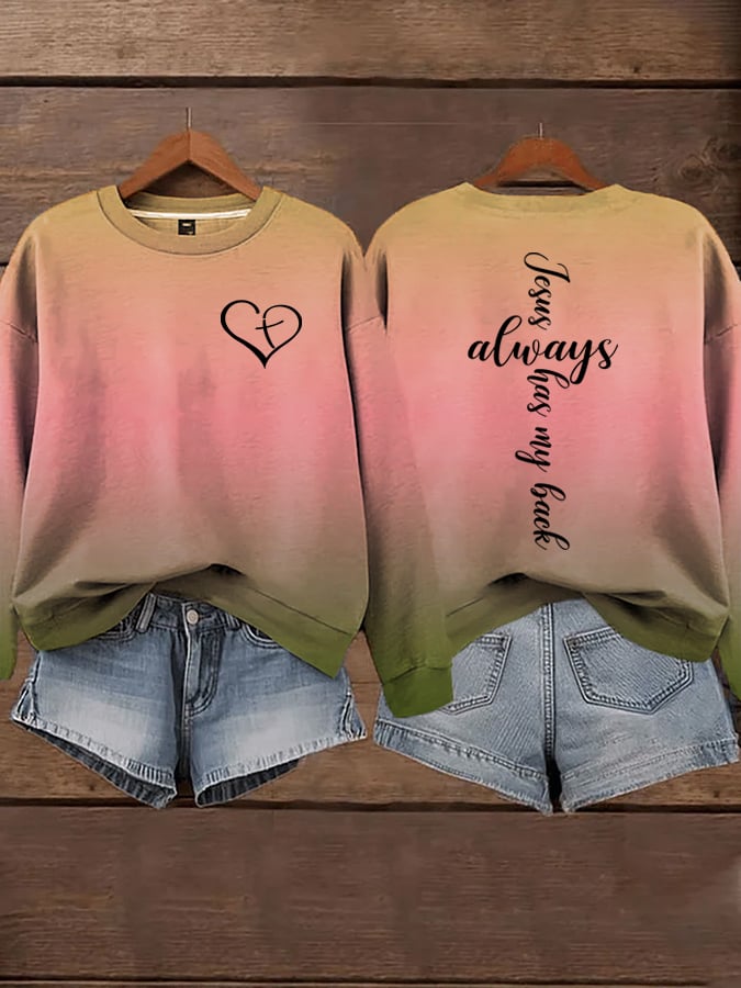 Women's Jesus Has My Back Print  Sweatshirts