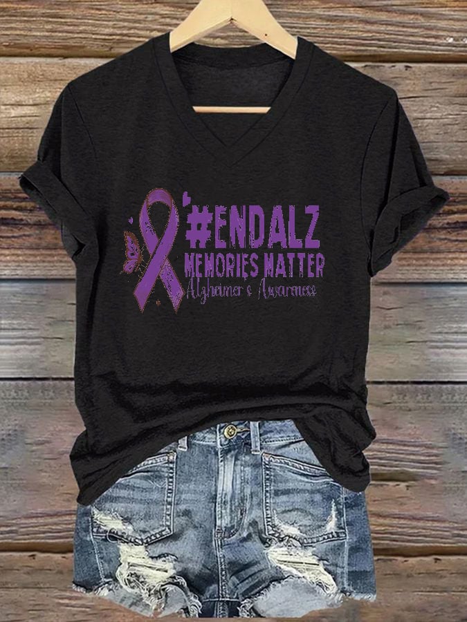 Women's Alzheimer's End Print V-Neck T-Shirt Top