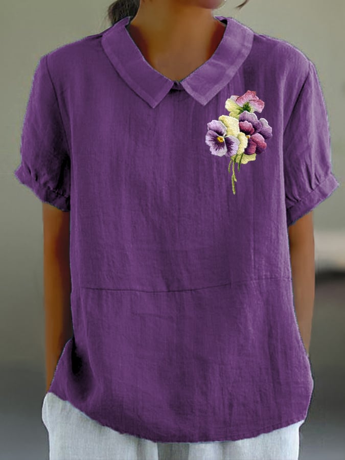 Women's Alzheimer'S Awareness Purple Flower Print  Casual Tops