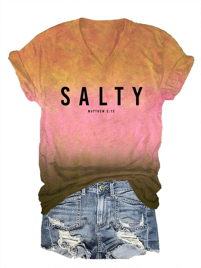 Women's Salty Matthew 5:13 Printed V-Neck T-Shirt