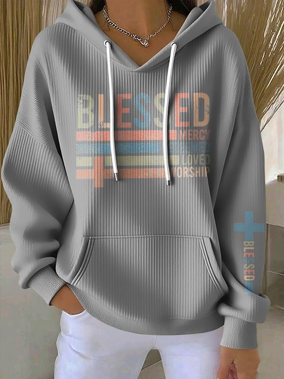 Women's Casual Vintage.Blessed Textured Hoodie
