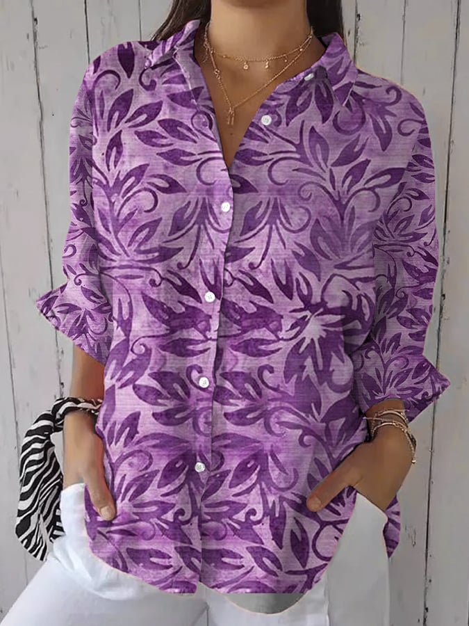 Women's Retro Alzheimer's Awareness Flowers  Print Casual Shirt