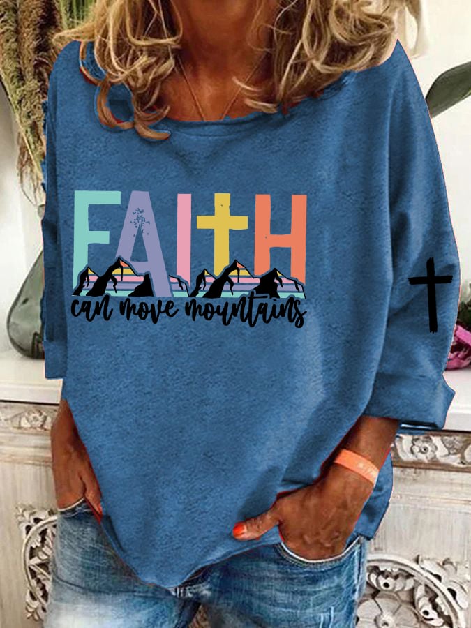 Women's Faith Can Move Mountains  Cross  Print T-Shirt