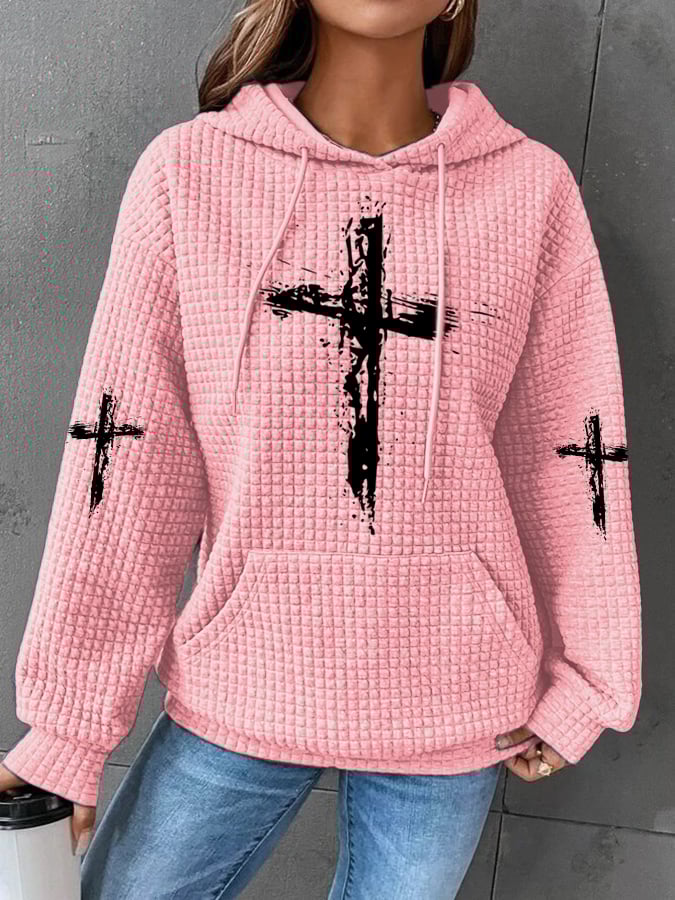 Women's Faith Cross Print Casual Hoodie
